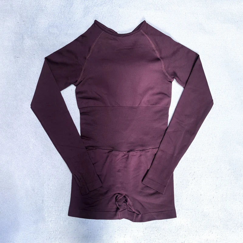 Long Sleeve One Piece Set Women Clothes Backless Gym Set Seamless Yoga Set Bodysuit Workout Shorts Romper Jumpsuit Sportswear