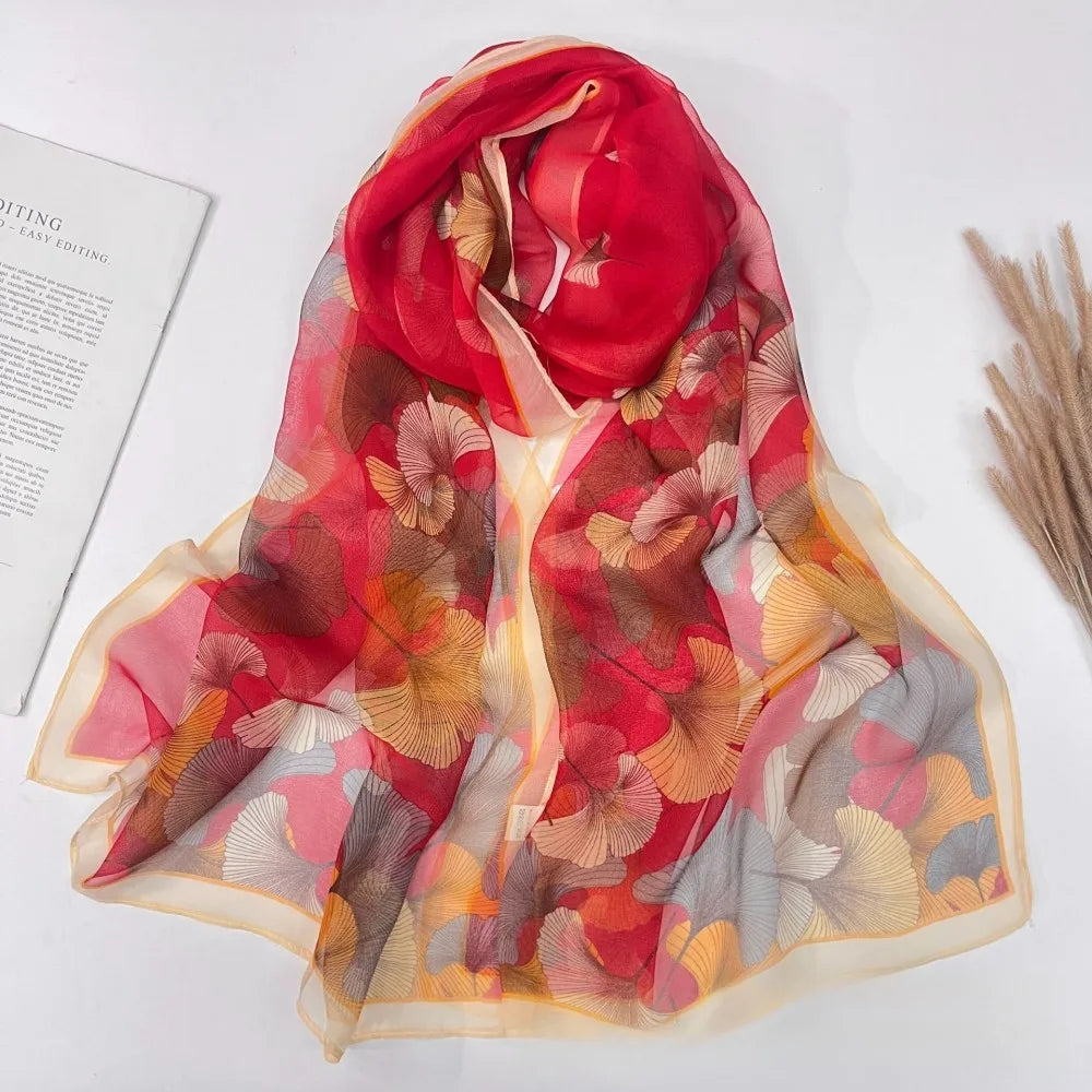 Floral Chiffon Scarf for Women - 160x50cm Silky Georgette, Lightweight  Summer Beach Wrap & Sun Protective Hijab