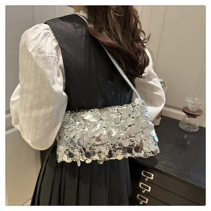 Sequin Evening Party Shoulder Bags for Women Lightweight Portable Ladies strap Crossbody Bag Solid Color fashion Female Handbag