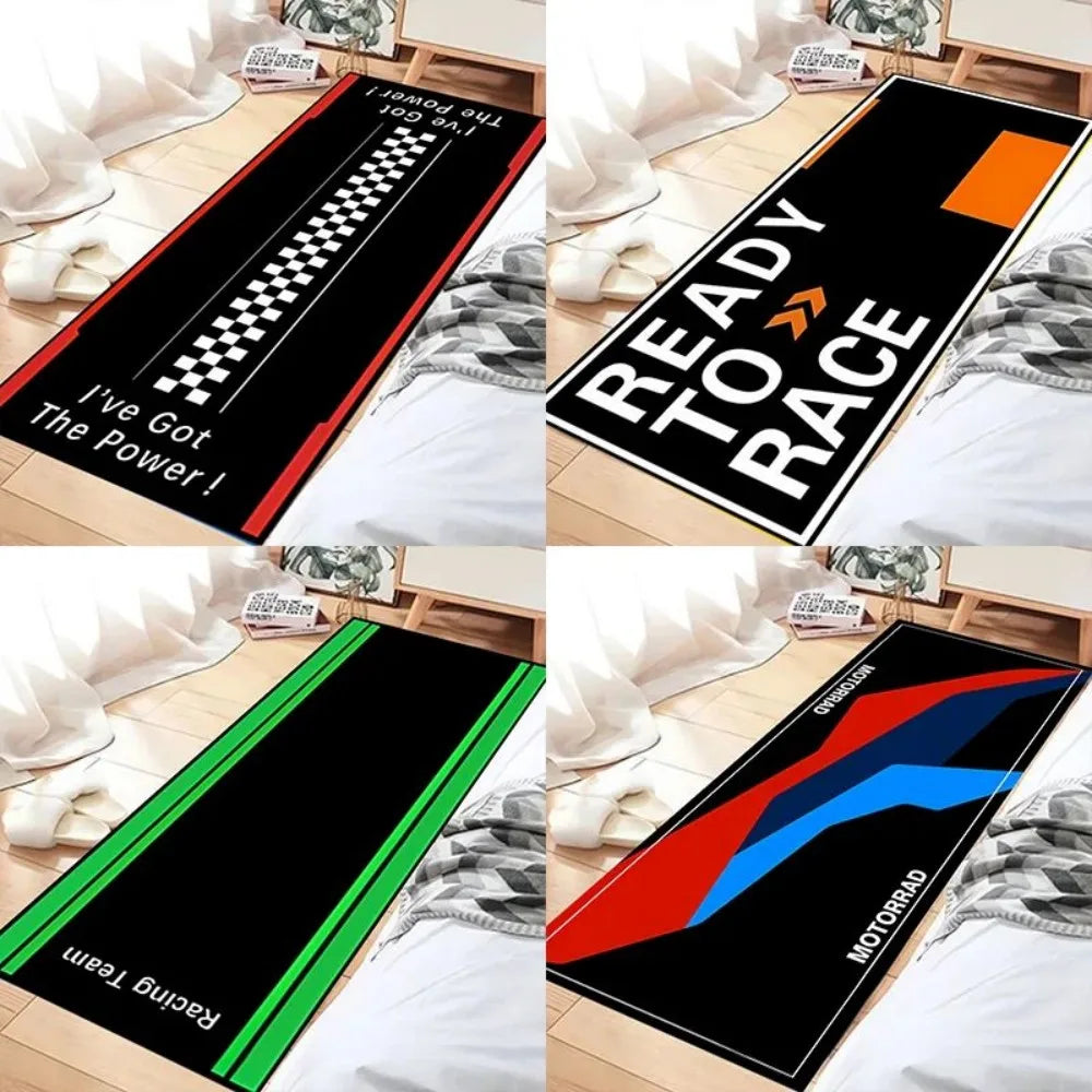 Motorcycle Mat, Anti-Slip Garage Floor Mat for Motorbike Parking, Absorbent, Racing/Checkered/Ready To Race Style, Motorbike Rug