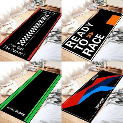 Motorcycle Mat, Anti-Slip Garage Floor Mat for Motorbike Parking, Absorbent, Racing/Checkered/Ready To Race Style, Motorbike Rug