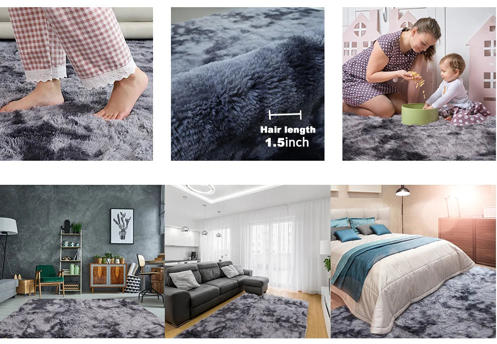 Gray Carpet for Living Room Plush Rug Bed Room Floor Fluffy Mats Anti-slip Home Decor Rugs Soft Velvet Carpets Kids Room Blanket