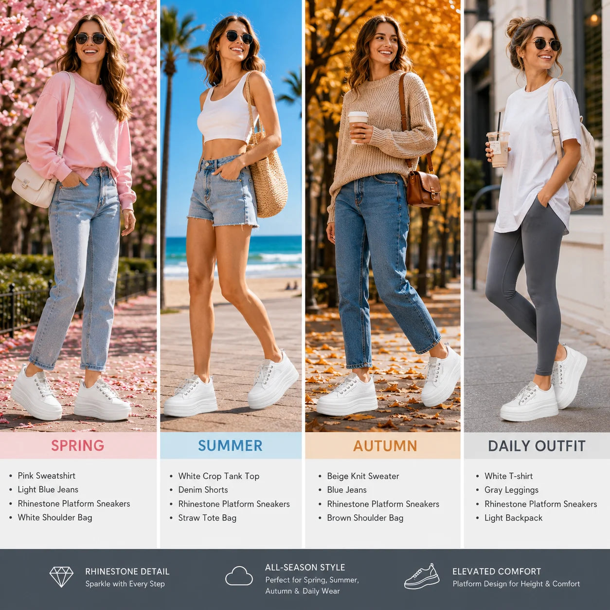 Fujin Casual Shoes For Woman Shoes on Platform Heel Shoes 9 cm 3 inch  White Comfortable High Heel Hidden Chunky Wedge Sneakers