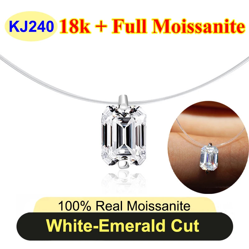 0.5ct-5ct Classic Fish Line Full Moissanite Necklace For Women S925 Silver Plated 18k D Color VVS1 Women's Moissanite Chain Gift