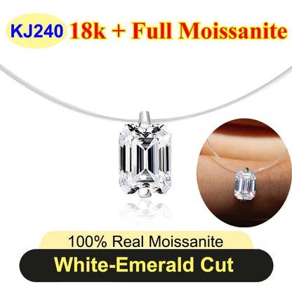 0.5ct-5ct Classic Fish Line Full Moissanite Necklace For Women S925 Silver Plated 18k D Color VVS1 Women's Moissanite Chain Gift