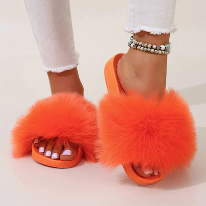 Fashion Fox Fur Slides Women Luxury Designer Summer Sandals Ladies Furry Lazy Slippers Fluffy Flip Flops Shoes Plus Size Shoes