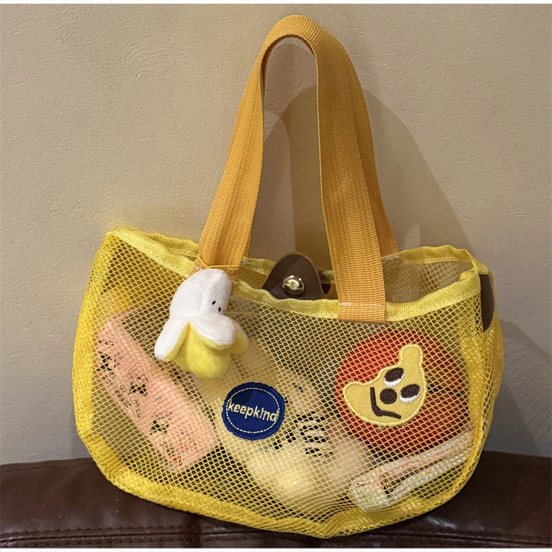 Cute Apple Mesh Handbag Niche Fruit-shaped Shoulder Bag Lightweight And Portable Travel Toiletry Storage Bag Fashion Beach Bag