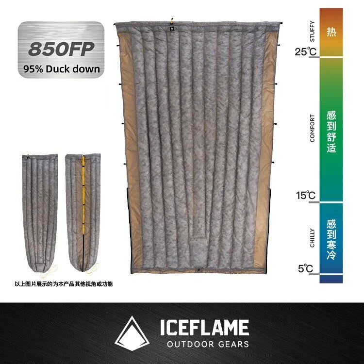 ICE Flame NXT 850FP Down Quilt Outdoor Camping Multifunctional Ultralight New Duck Down Quilt Waterproof Bottomless Sleeping Bag