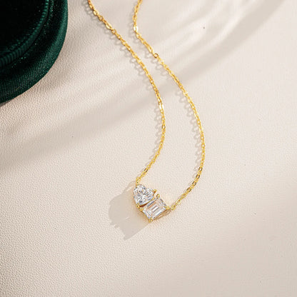 2CTTW Pear and Emerald Cut Moissanite Pendant Necklace Toi Et Moi 2 Stone Lab Diamond Necklace for Women S925 Silver 18K Jewelry