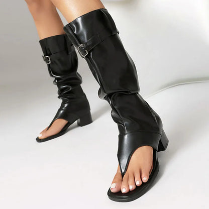 New Fashion sandalias femininas Clip Toe Chunky Heels High Top Sandals Women Knee High Boot Summer Shoes Lady Flip Flops WSH5264