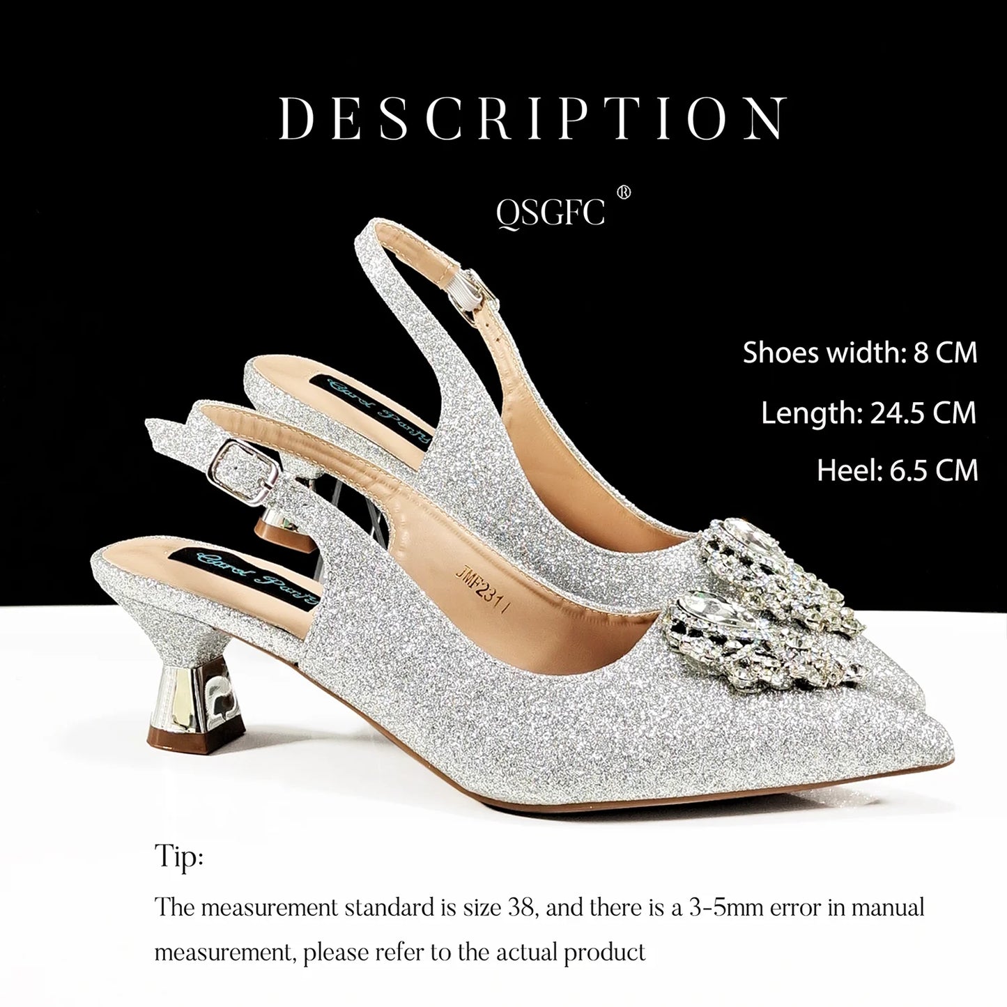 Hot Selling Elegant Noble Colorful Rhinestone Design White Color Party Wedding Pointed Toe High Heel Women Shoes and Bag Set