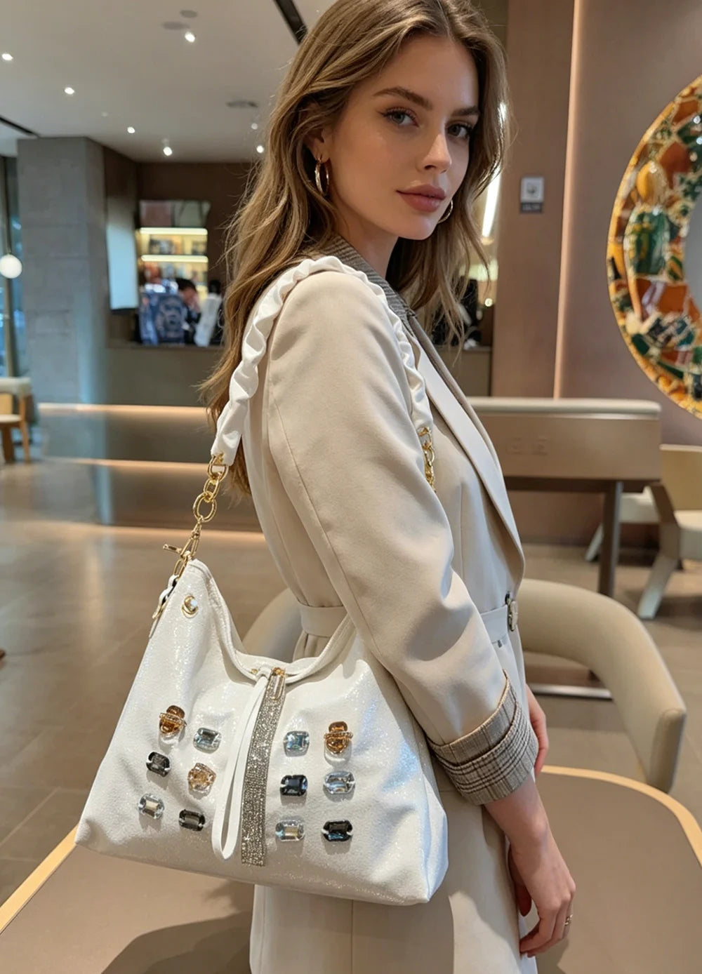 2026 New Fashion Diamonds Women Handbags Genuine Leather Tote Bag Large Capacity Work Commute Leisure Versatile Shoulder Bags