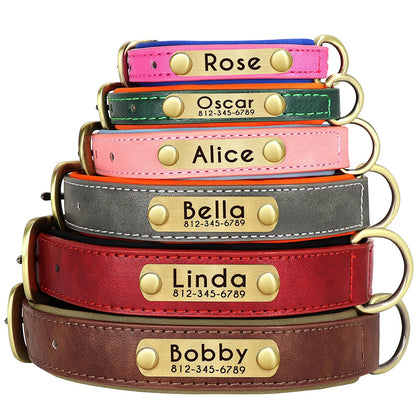 Personalized PU Leather Dog Collar Soft Padded Dog Collars Free Custom Pet ID Name Necklace for Small Medium Large Dogs Pitbull