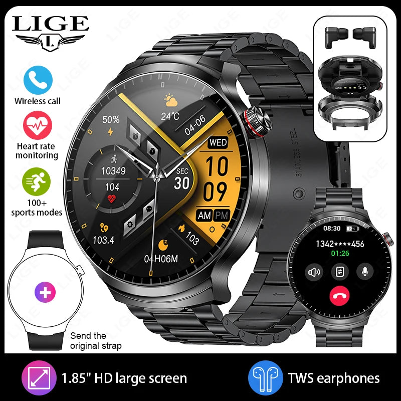 2026 New TWS 2 in 1 Smart Watch with Earbuds Bluetooth Call Earphone Smartwatch Men Women Heart Rate Monitor Sport Music Watches
