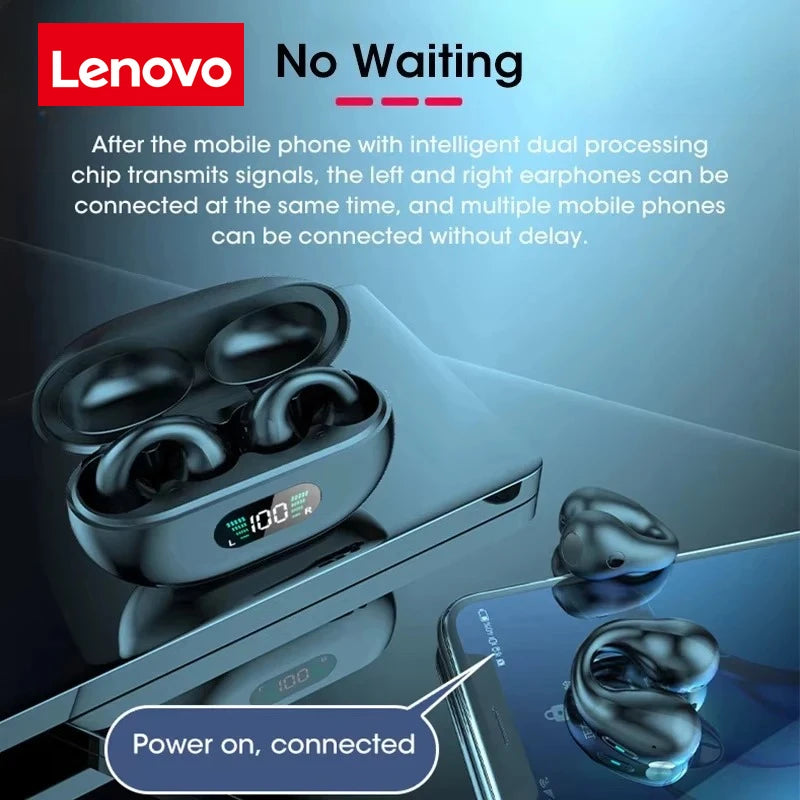 Lenovo Original Bone Conduction TWS Earbuds Ambie Sound Earcuffs Ear Earring Wireless Bluetooth Earphones Sport Headset