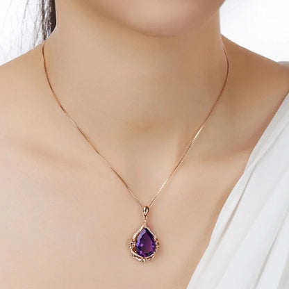 Natural Deep Purple Amethyst Pendant 18K Gold Plated Colored Gemstone Material Fashionable Jewelry Diamond Necklace