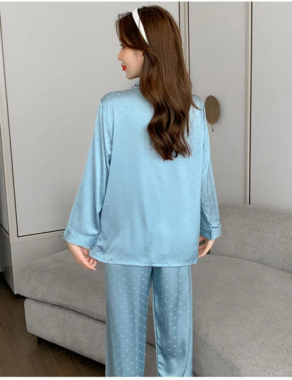 Women's New Arrival Silk-Feel Ice-Silk Lightweight Long-Sleeve Pajama Set Two-Piece Comfortable Homewear Suit