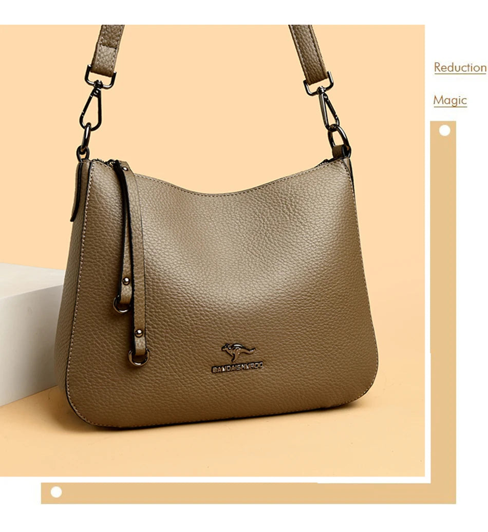 Women's Luxury Designer Top-Handle Bags Soft Leather Handbag Ladies Solid Color Shoulder Crossbody Bag Messenger Commuting Sac