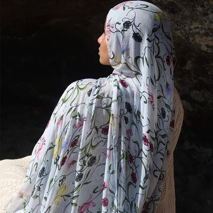 Ramadan Hijab for Women Bohemian Floral Print Shawl Watercolor Soft Muslim Hijabs Lightweight Wrap Scarf Headscarf Summer Beach
