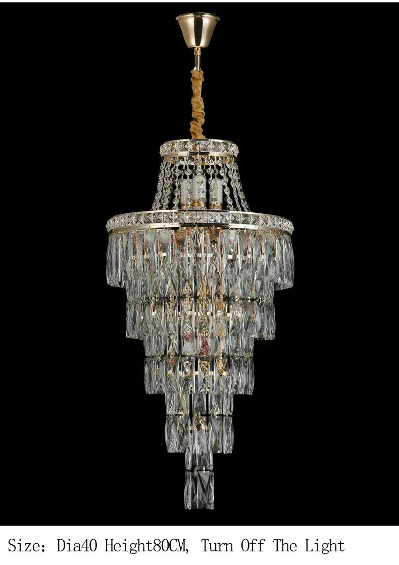 Large Ceiling Long Crystal Chandelier Hotel Lobby Living Room Luxurious Multi Story Staircase Light Golden Stainless Steel Light
