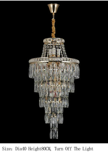 Large Ceiling Long Crystal Chandelier Hotel Lobby Living Room Luxurious Multi Story Staircase Light Golden Stainless Steel Light