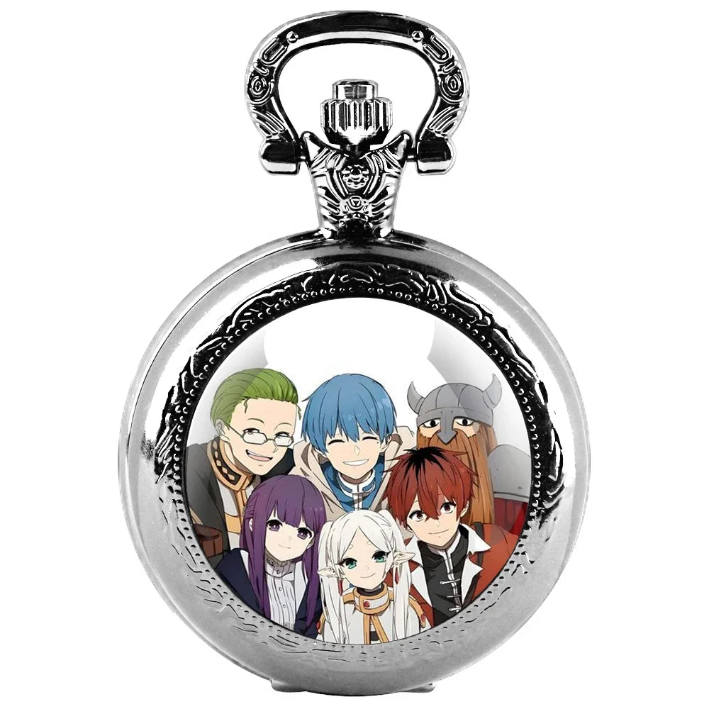 Frieren: Beyond Journey's End Glass Dome Pocket Watch with Chain Woman Pendant Watch Men Necklace Chronograph Gift for Friend