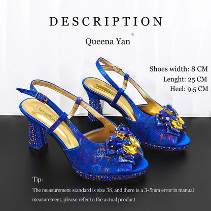 New Design Rhinestone High Heels for Women Fashion Style Peep Toe High Heel Lady Shoes and Bag Set for Party Wedding