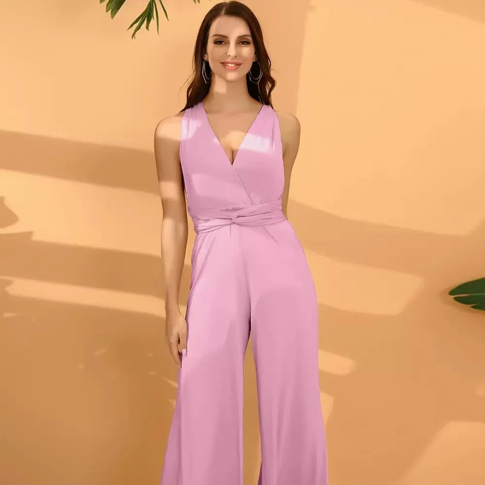 Elegant Palazzo Jumpsuit for Bridesmaids Multiway Convertible Jumpsuit Formal Multi Wrap Wedding Dress Cocktail Floor Jumpsuits