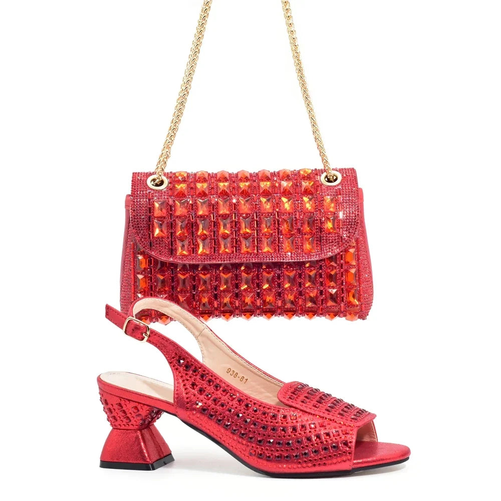 New Arrival African Style Ladies Shoes and Bags Set Latest Italian Women Shoes and Bag Set with Rhinestone Heels Women Luxury