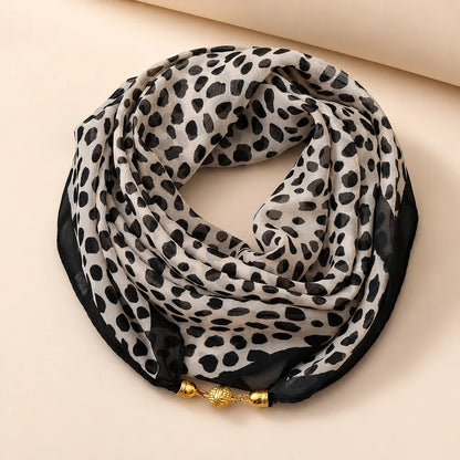 63x63cm Leopard Print Square Scarf for Women with Magnetic Clasp Lightweight Chiffon Neck Scarf Fashion Accessory
