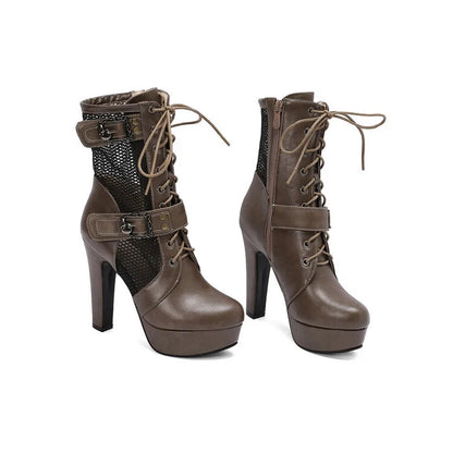 2025 New Lace-up Mesh Summer Boots Women Sexy High Heels Platform Sandals Large Size Women's Custom Boots Female Shoes
