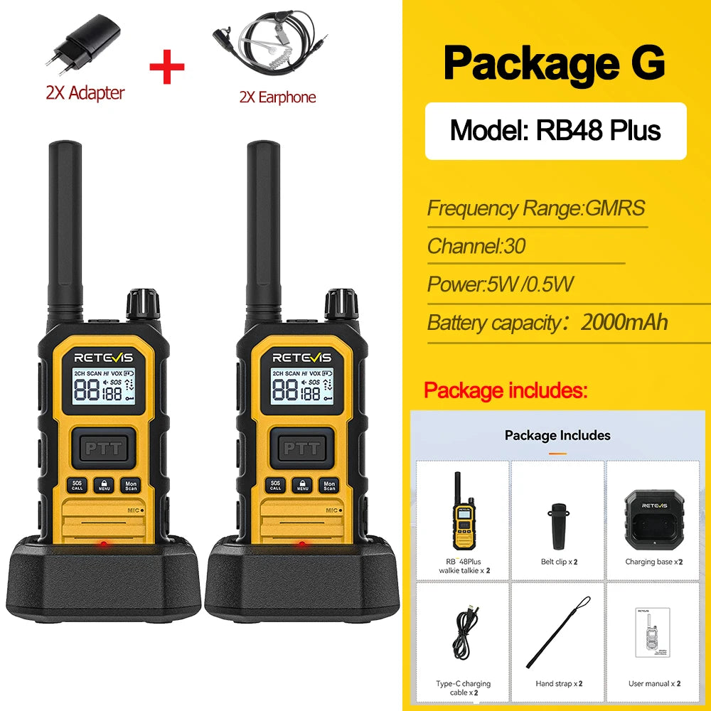 Retevis RB648Plus IP67 Waterproof Walkie Talkie LCD Display Walkie-talkie Long Range Dual PTT Heavy Duty 2 Way Radio for Factory