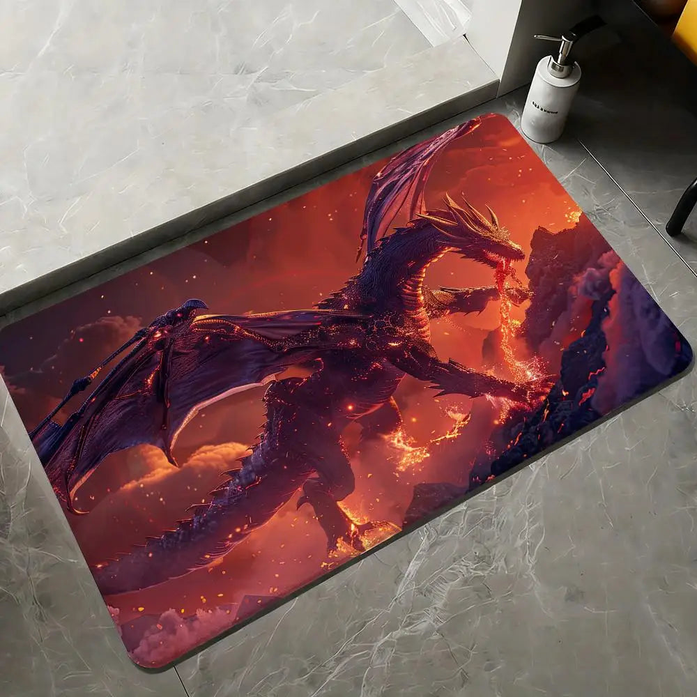 Fierce Red Dragon Floor Mat Flannel Rugs Soft Winter Warmth Floor Mat Thickened Non-Slip for Living Room Home Door Mat