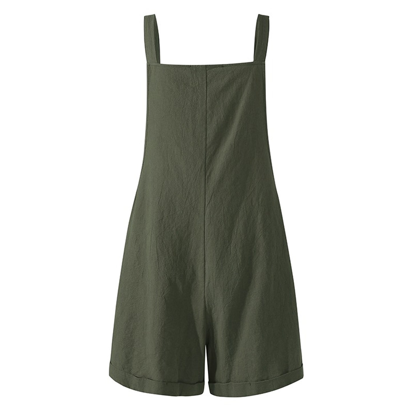New Women Cotton and Hemp Loose Button Casual Backband Pants  Square Neck Sleeveless Shorts jumpsuit White/Black/Military Green
