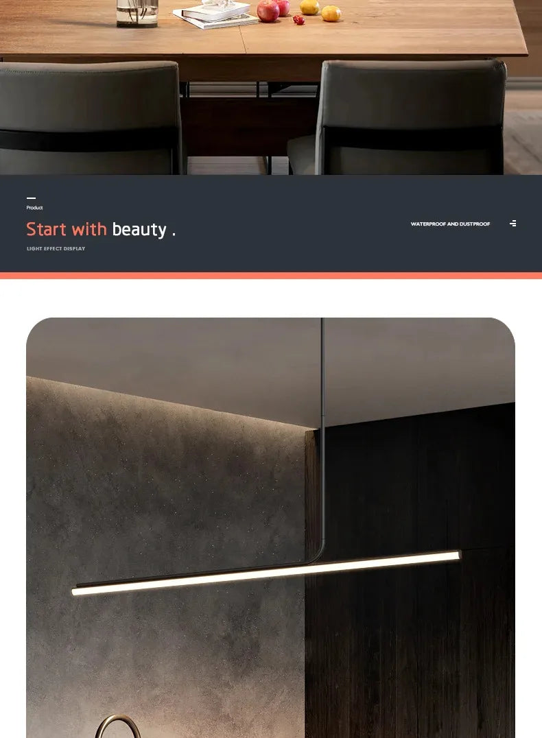 One-word Long Strip Led Restaurant Pendant Lights Nordic Simple Dining Table Bar Chandeliers Modern Home Indoor Lighting Lamps
