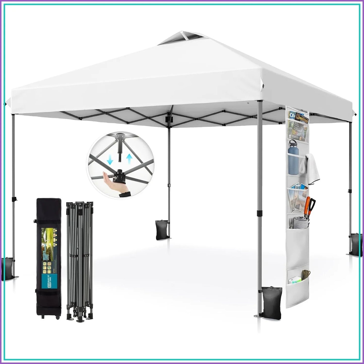 10x10 Pop Up Canopy Tent One Push Setup Instant Shade for Beach Events White
