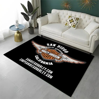 Retro H-Harleys Racing Moto Non-Slip Area Rug for Living Room,Bedroom,Playroom,Soft Carpet Floor Mat Home Decor Rug Kids Room