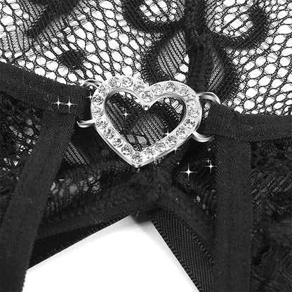 Sexy Crotchless Bodysuit Women Lace Hollow Rompers Erotic Clothes Deep V Open Bra Teddy Bodysuits Dress Black Jumpsuit One Piece