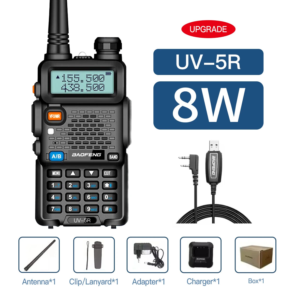 Baofeng UV5R 8W Tri-Power Walkie Talkie 5W High Power UHF VHF Dual Band Two-Way Radio Lange Afstand 128CH Handheld UV 5R CB Radi