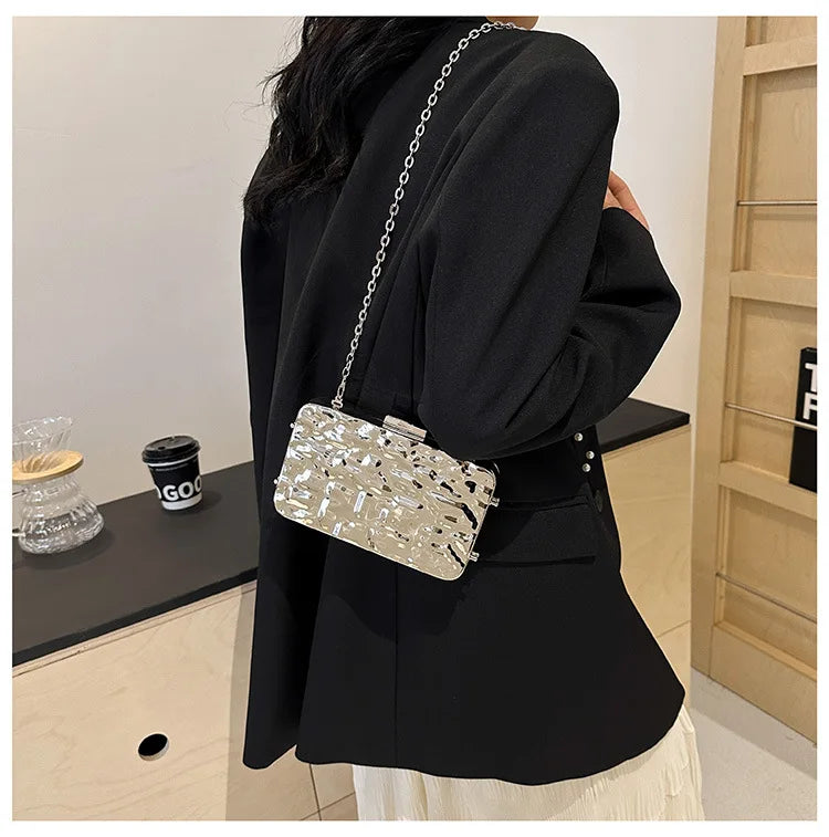 Luxury Golden Evening Bags For Women Wedding Dinner Party Chain Shoulder Cross Body Bag 2024 Designer Purses And Handbags