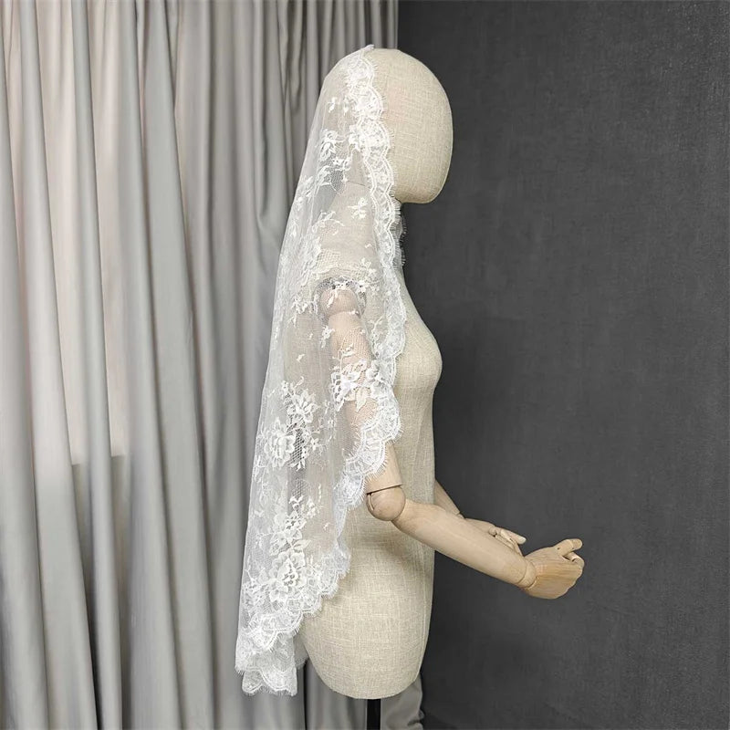 Customized Eyelash Lace Mantilla Veil, 1m/1.5m/2m/2.5m/3m Wedding Veil with Hidden Comb, Elegant One Layer Ivory Bridal Veil