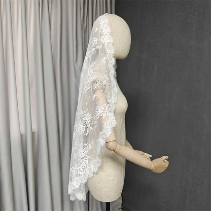 Customized Eyelash Lace Mantilla Veil, 1m/1.5m/2m/2.5m/3m Wedding Veil with Hidden Comb, Elegant One Layer Ivory Bridal Veil