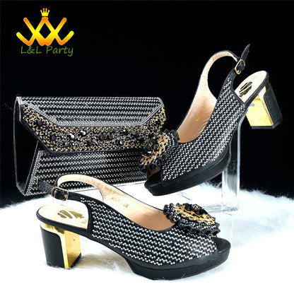 2024 Special New Arrivals Italian Women Shoes and Bag to Match in Green Color with Platform Shinning Crystal Sandal for Wedding