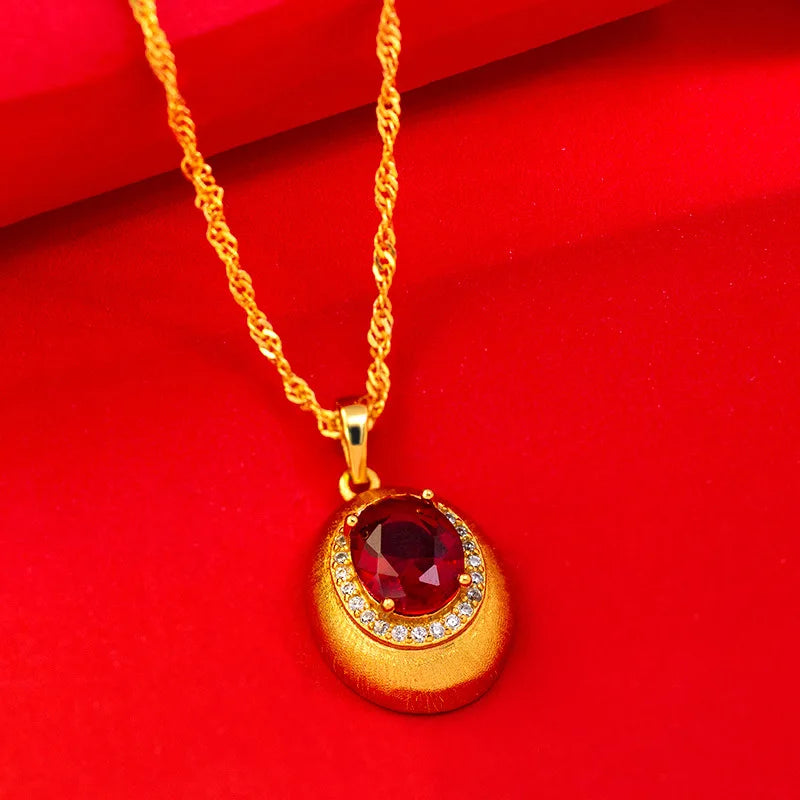 Luxury 24K 9999 Pure Gold real gold brushed pendant inlaid moissanite water drop pendant clavicle chain