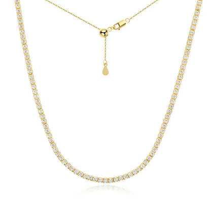 KNOBSPIN 2mm Moissanite Tennis Necklaces for Women Solid s925 Silver Adjustable Choker Chain Wedding Diamond Rhinestone Necklace