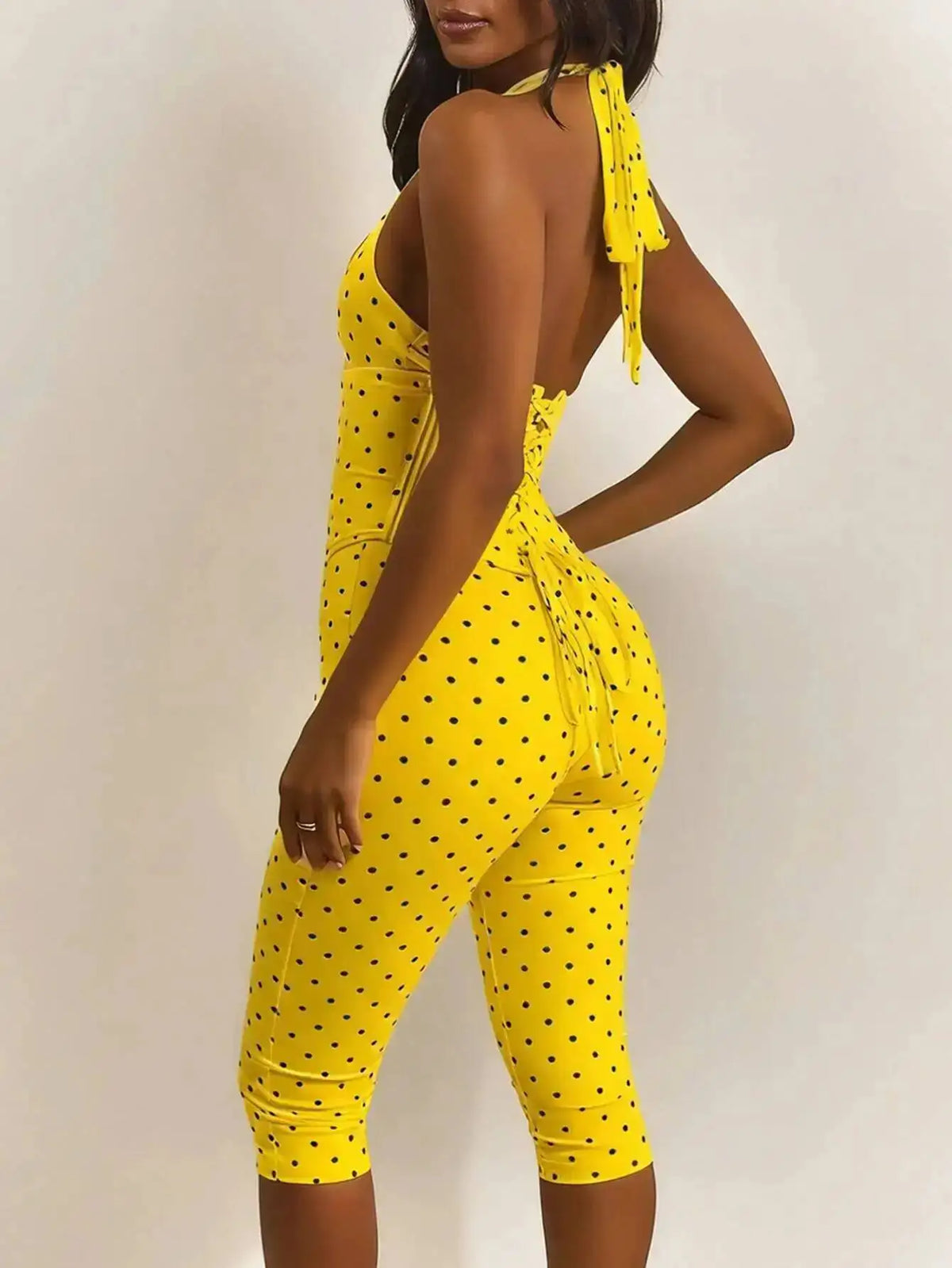 Sexy Backless Dot Print Jumpsuit Women Summer One Pieces Bodycon Jumpsuits Rompers Club Birthday Party Outfits Fashion Playsuit