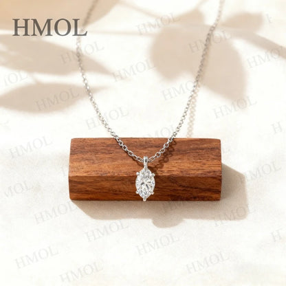 Marquise cut Six Claw Setting Moissanite Necklace White Yellow Rose Gold Chain Sparkling Solitaire Gift for Wife Fiancee