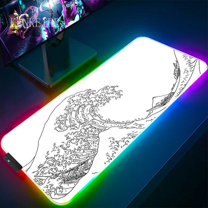 The Great Wave off Kanagawa RGB Gaming Mouse Pad Desk Mat LED Light Mousepad Artistic Computer Carpet With Backlit Mouse Pads