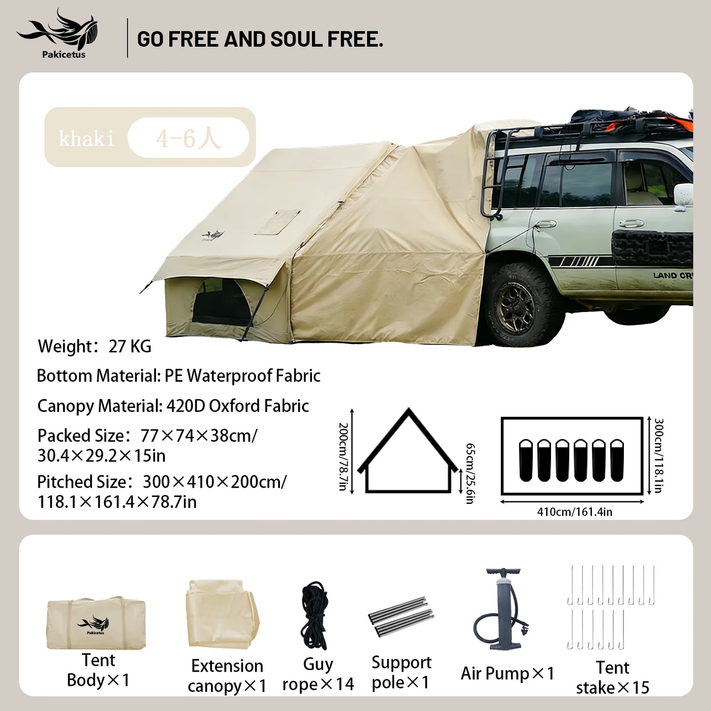 PAKICETUS Inflatable camping tent 4-8 people with windows portable water-resistant camping tent  Four season tents