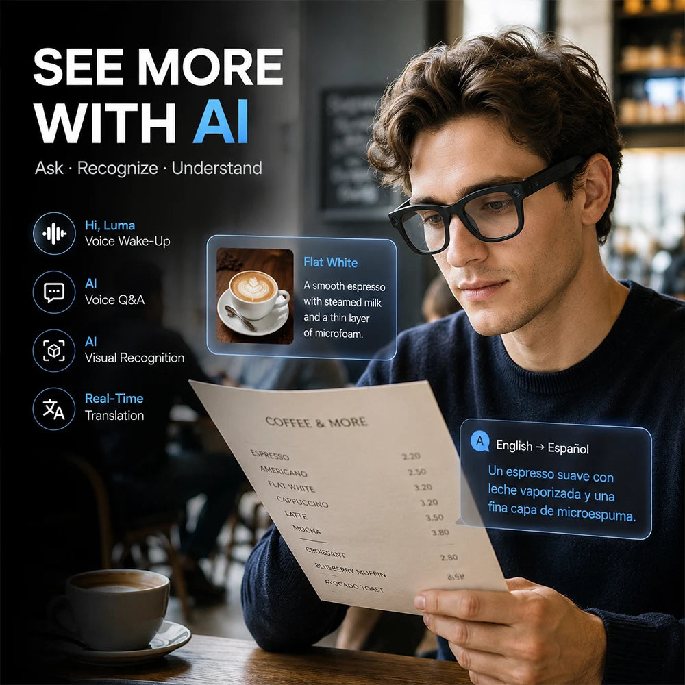 2026 New Smart Glasses 800W HD Camera AI All Things Recognition Recording and Video Calling Real-time Translation Smart Glasses